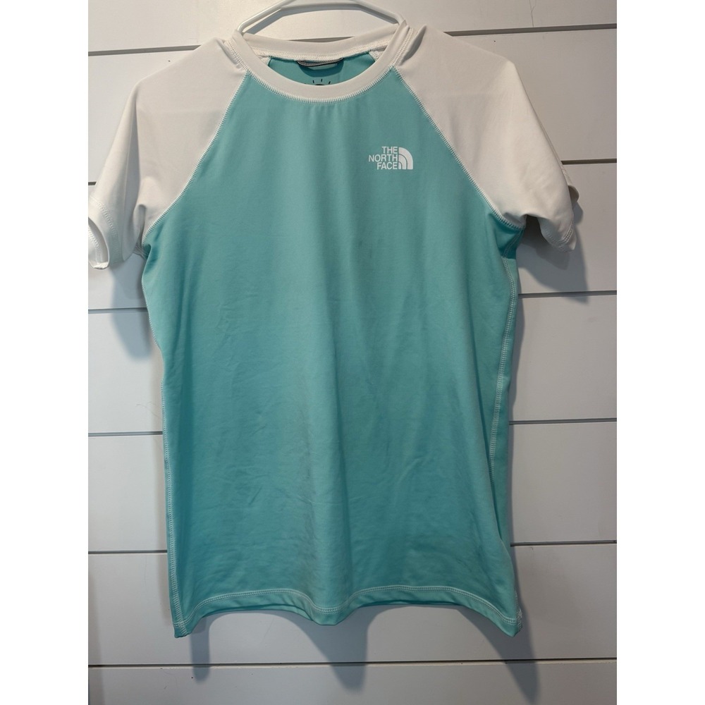 The North Face Girls Rash Guard Short Sleeve UPF 50 Aqua White XL/18-20